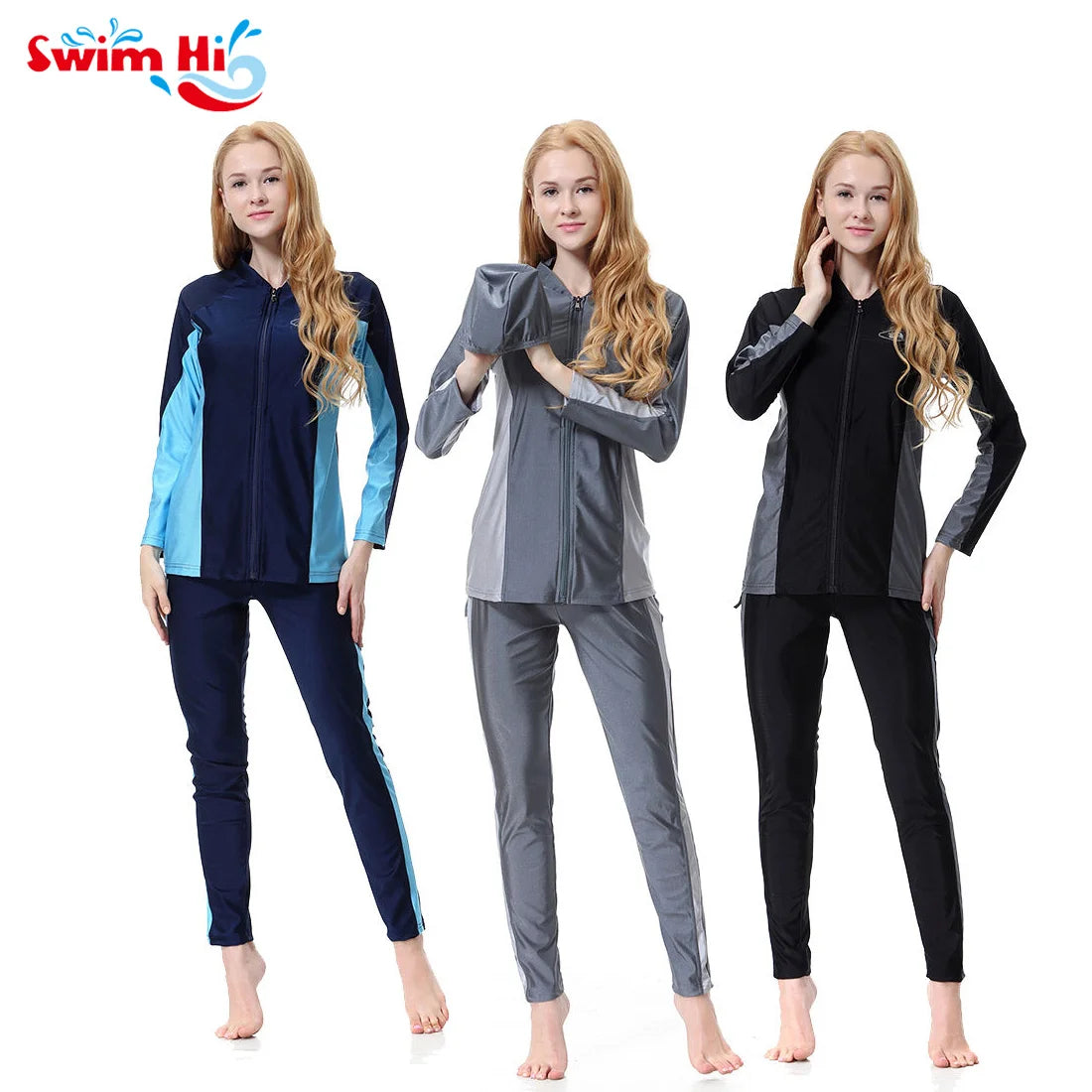2025 Hot Selling Three Piece Muslim Swimwear for Women Full Cover Long Sleeve with Trousers Plus Size Wearable for Swimming MegaBDM