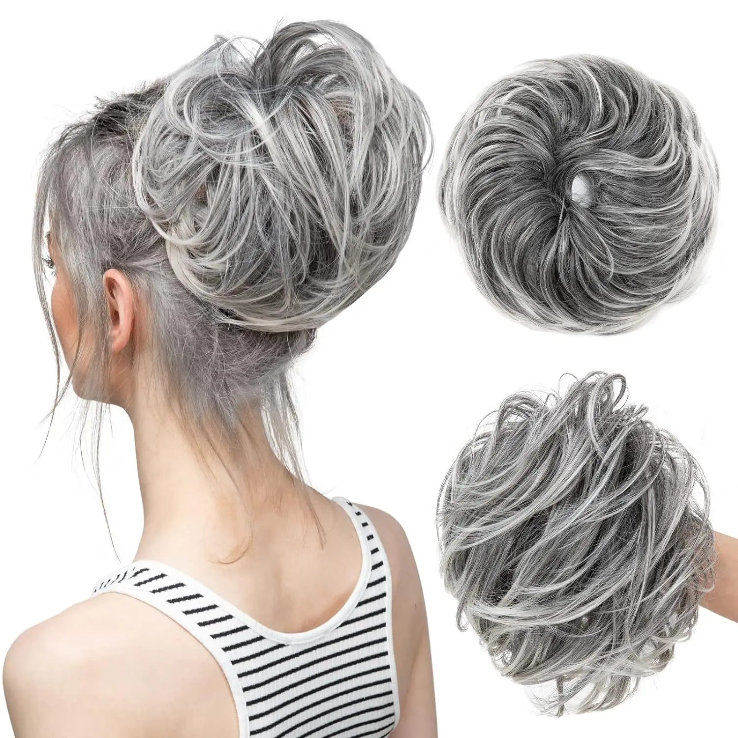 Wholesale Women's Synthetic Hair Instant Updo Hair Piece Curly Wavy Elastic Band Messy Buns Straight Style Rubber Band