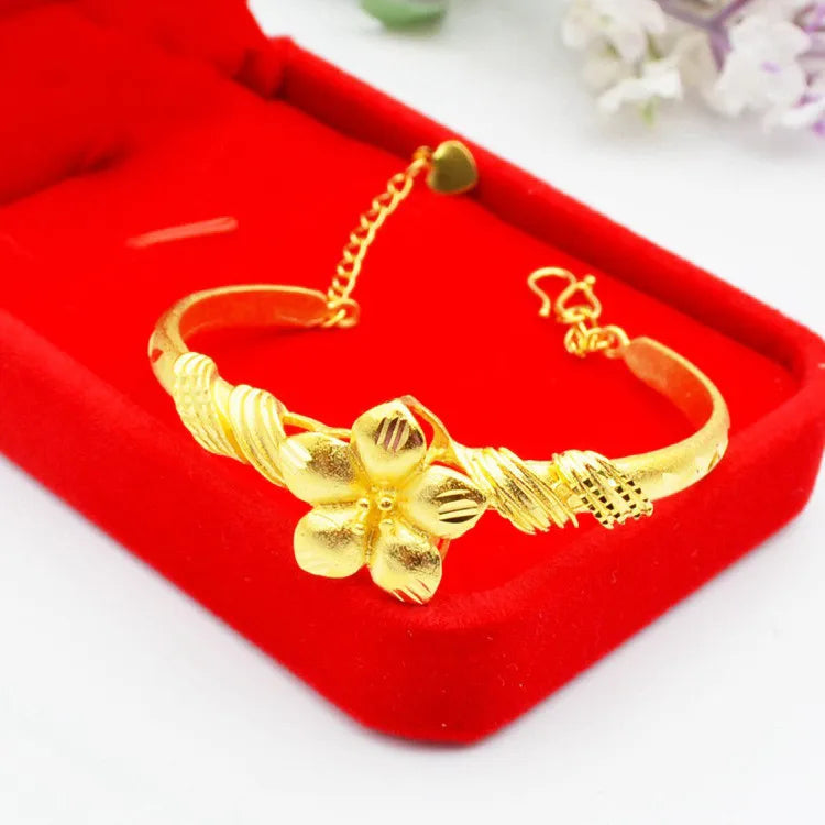Dubai Jewelry Gold PlatedOpen Flower Bangle Braceletgold PlatedFine Jewelry Female Bracelet