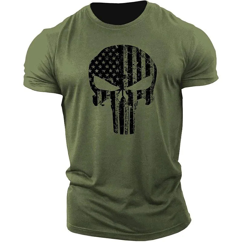 Fitspi Men's Skull- 3d Printing T-shirt Casual Sports T Shirt Short Sleeve Summer New Quick Dry Guy Green Top Shirt