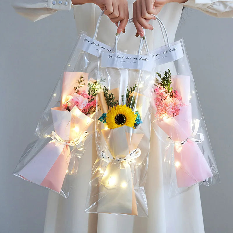 DREA Wholesale Festival Gift Gypsophila Dried Flower Bouquet With Lamp Valentine's Day Gift Soap Flower Gift Bag