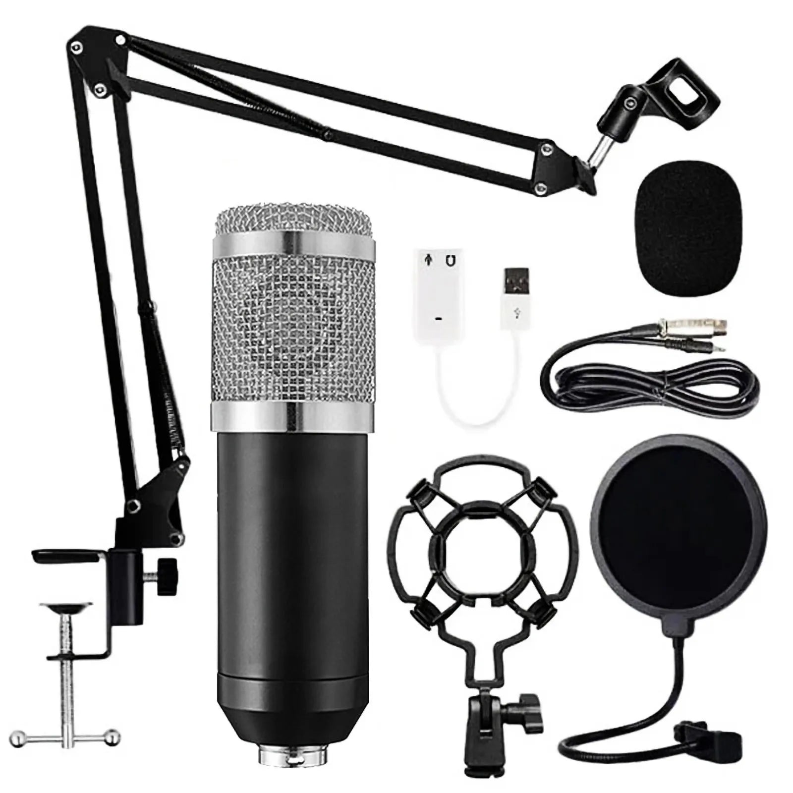 BM800 Professional Condenser Microphone Podcast Live Broadcast Equipment USB MIC Microfone Set Studio Mic with Arm Stand Music R