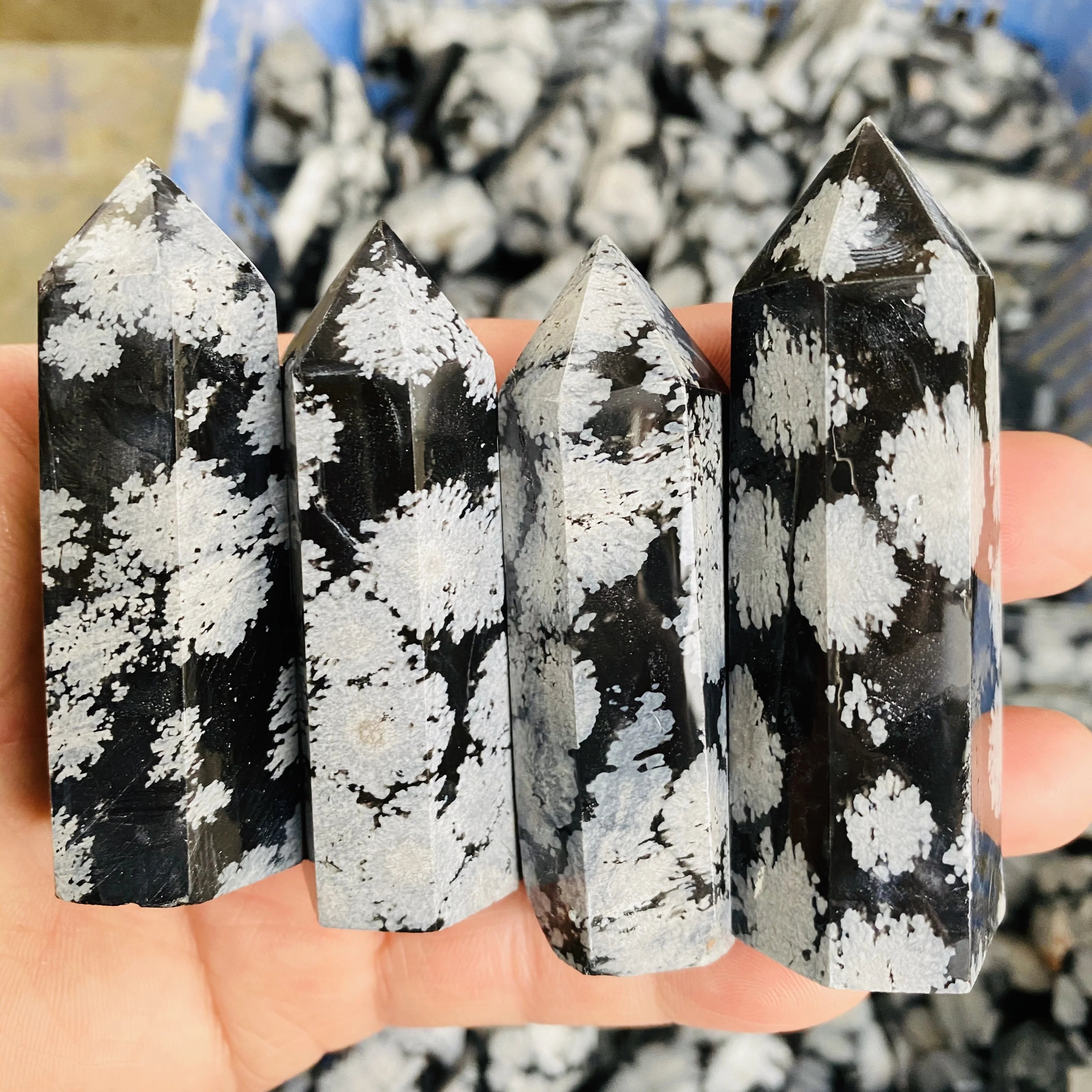 Wholesale Natural Crystal Stone Wand Healing Snowflake Obsidian Point Tower