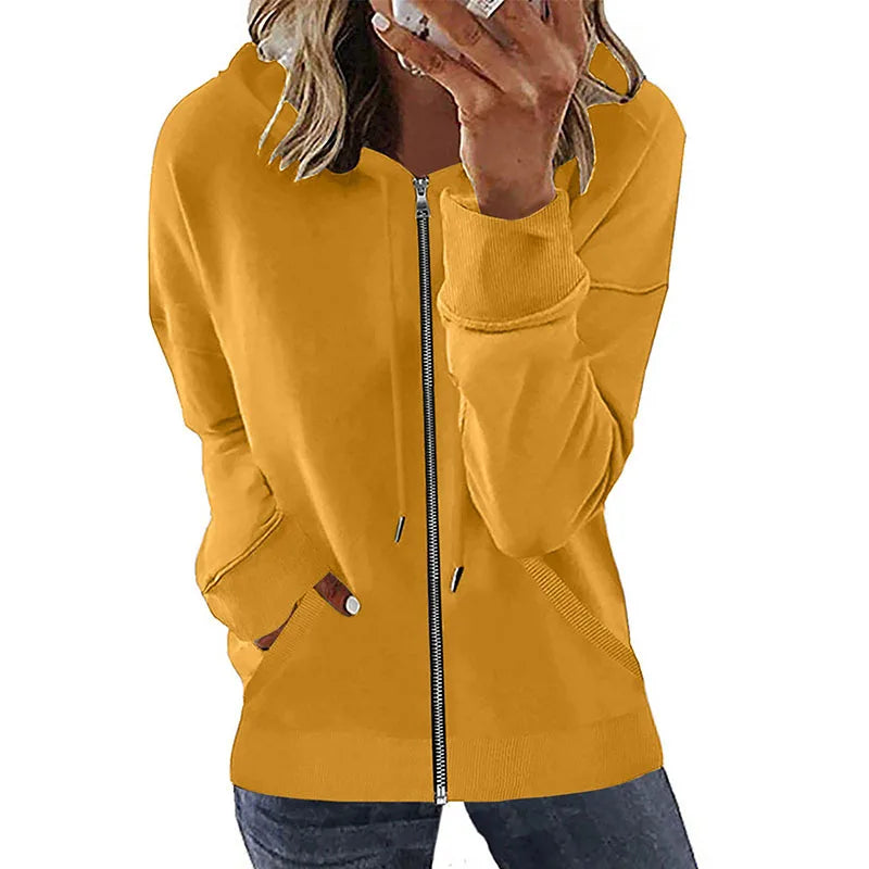 RNSHANGER Women Hoodie Sweatshirt Spring Autumn Long Lantern Sleeve Solid Zip up Loose Hooded Sweatshirt for Women