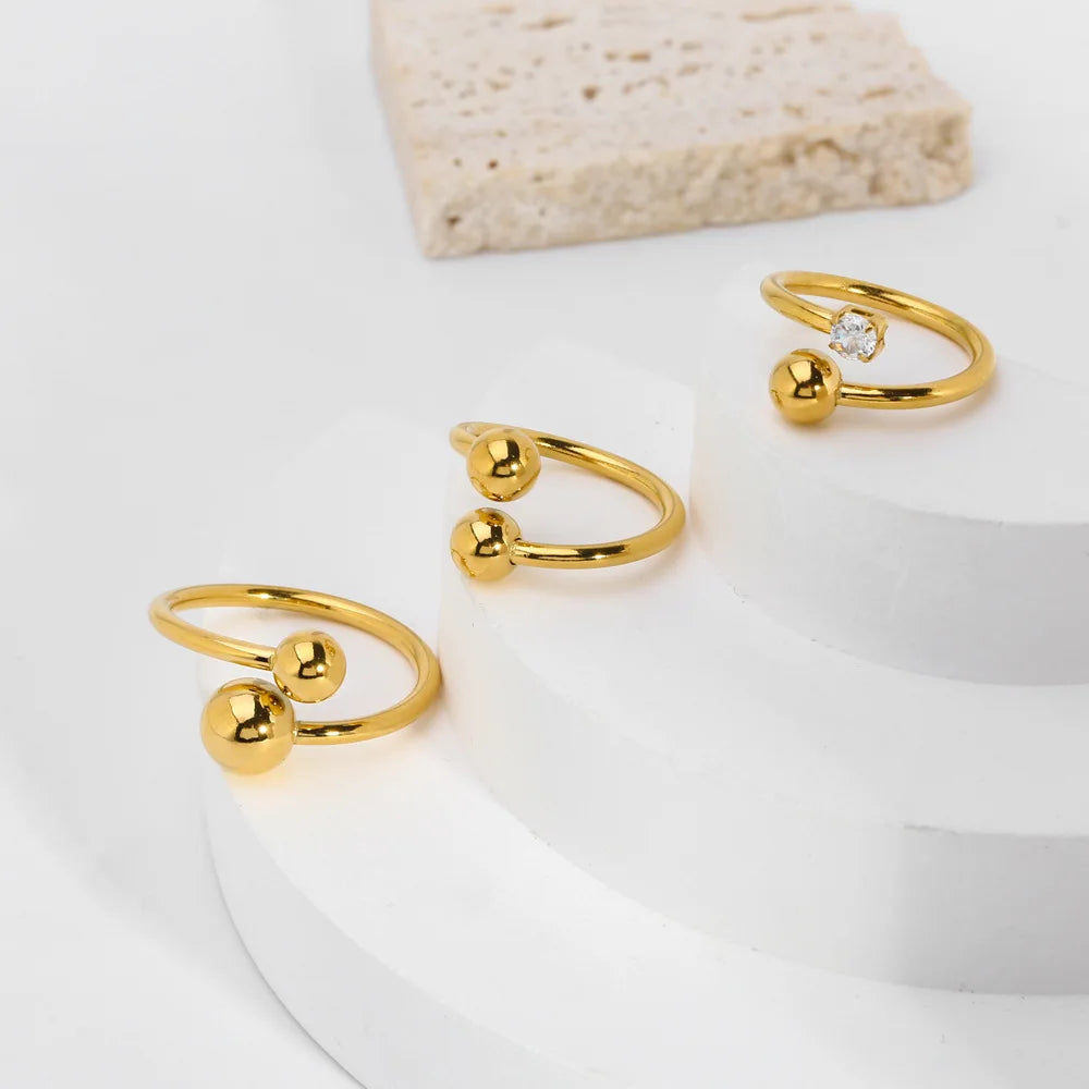 INS Style New Gold Ball Opening Inlay Zircon Ring Personality Waterproof Stainless Steel PVD18K Gold Ring Jewelry