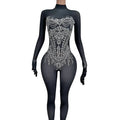 Sexy Black Diamond One Piece Bodysuit Drag Show Performance Wear Festival Outfit Dance Leotard Female Party Rhinestone Jumpsuit