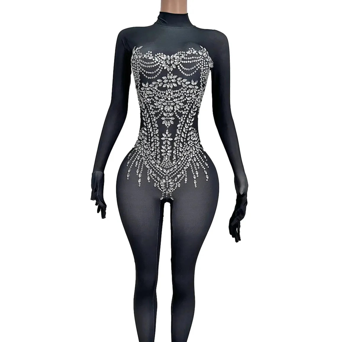 Sexy Black Diamond One Piece Bodysuit Drag Show Performance Wear Festival Outfit Dance Leotard Female Party Rhinestone Jumpsuit