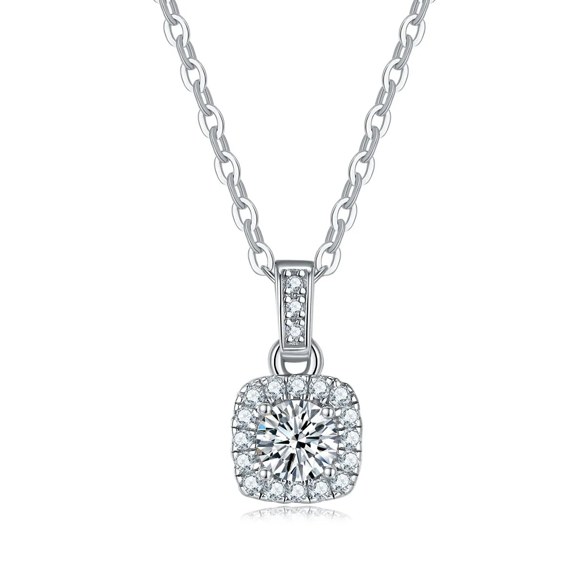 De Custom Luxury GRA Moissanite Square Pendant Necklace Women 925 Sterling Silver Link Chain Necklace 10mm Pendant Silver Chain