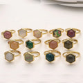 Customized Natural Stone Bezel Setting Statement Ring Brass Gold Plated Hexagonal Gemstone Ring for Women Jewelry