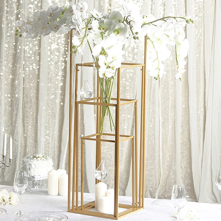 Tall Elegant Durable Gold Metal Flower Stand Rectangle Square Gaojian Brand for Wedding Christmas Centerpiece