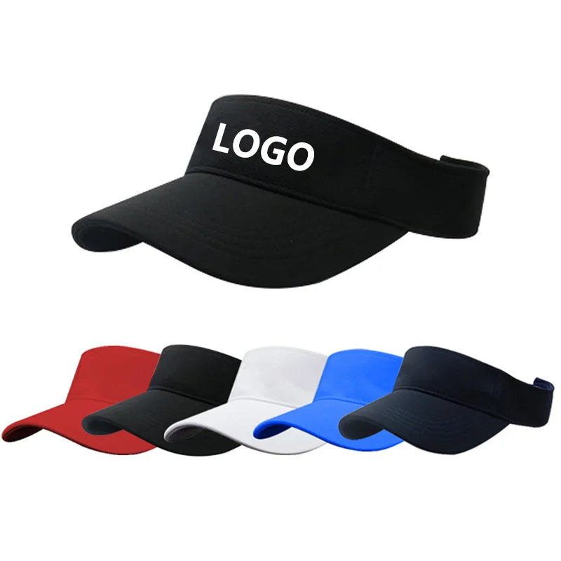 Custom Logo Embroidery Print Sunvisor Hat UV Protection Unisex Adjustable Outdoor Sports Cap 100% Cotton/Cotton-Polyester