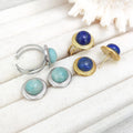 Hot Sale Natural Crystal Jewelry Meditation Fashion Stainless Steel Adjustable Lapis Lazuli Ring Amazonite Earrings and Ring Set