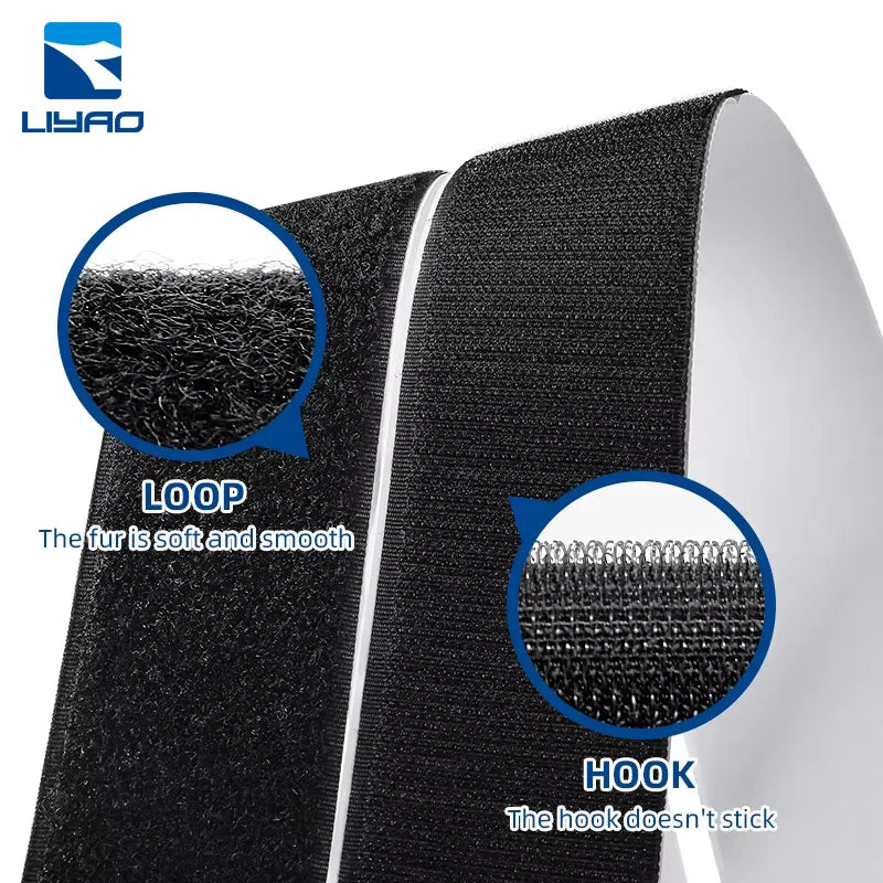 Black Nylon Adhesive Hook Loop Tape Heavy Duty With Backing Strong Back Adhesive Fasten Mounting Straps for Home or Office Use