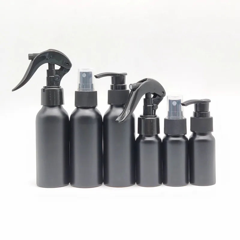 High Quality 1oz 2 oz 3oz 4oz 200ml 250ml Luxury Matte Black Cosmetic Aluminum Spray Fine Mist Bottle with Pump