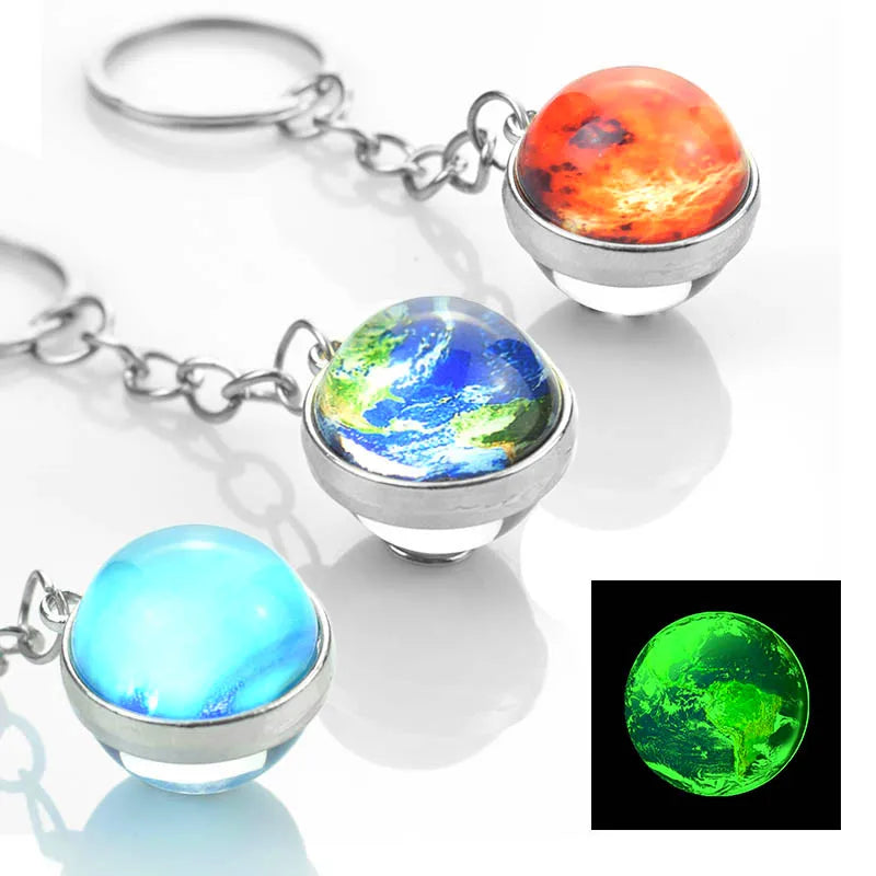 Eight Planets Glass Crystal Ball Pendant Moon Earth Jupter Moon Earth Mars Sun Mercury Jewelry Luminous Solar System Key Chain