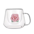 High Borosilicate Hammered Glass Coffee Mug Heat Resistant Drinking Glass Tea Cup With Handle and Customized Flower Design