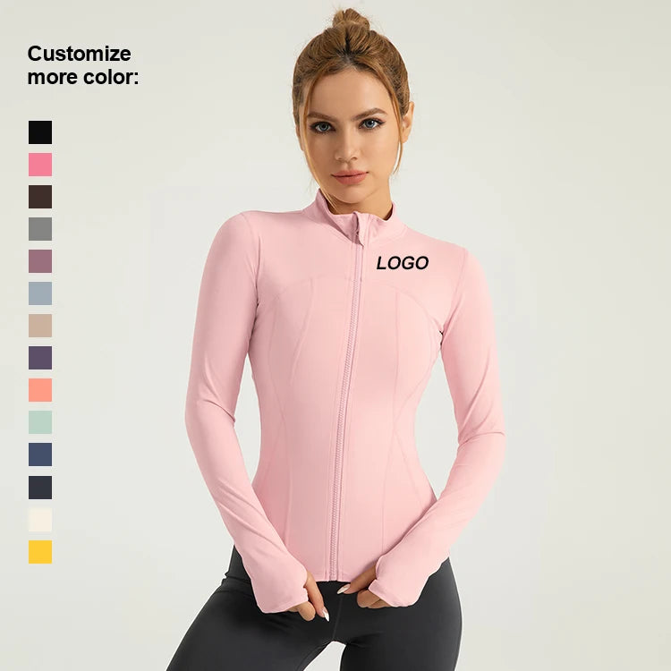Customizable Women Soft Comfortable Breathable Zipper Jackets Outwork  Long Sleeve Jacket Tight Running Yoga Fitness Top