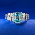 925 Sterling Silver 6*8 Rectangular Flat Light Sea Blue Zircon Ring for Women