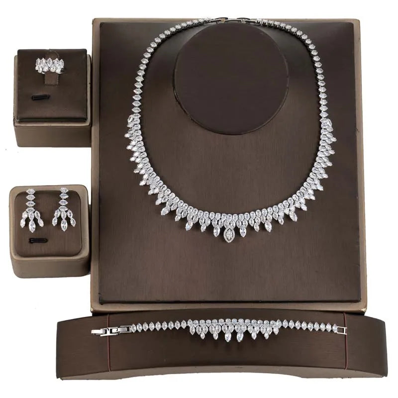 Luxury Accessories Full Cubic Zircon Setting Jewelry Set Bridal Necklace Set for Wedding Gold Plating Platinum Plating BN9279