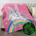 Wholesale Children's Kids Gradient Colorful Unicorn Luminous Flannel Fleece Glow in the Dark Throw Blanket for Gift