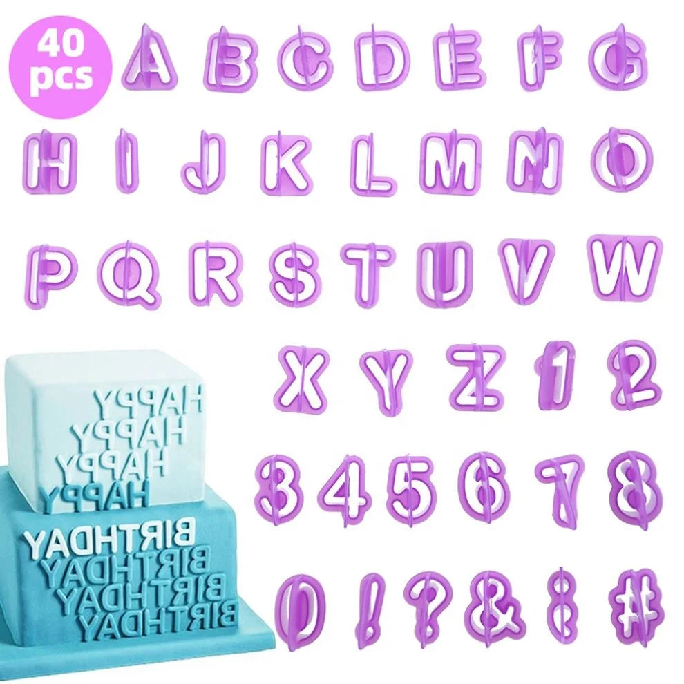 40pcs Diy English Alphabet Letter Number Fondant Cake Mould BiscuitsKids Baking MoldsCookie Cutters and Stamps Wholesale