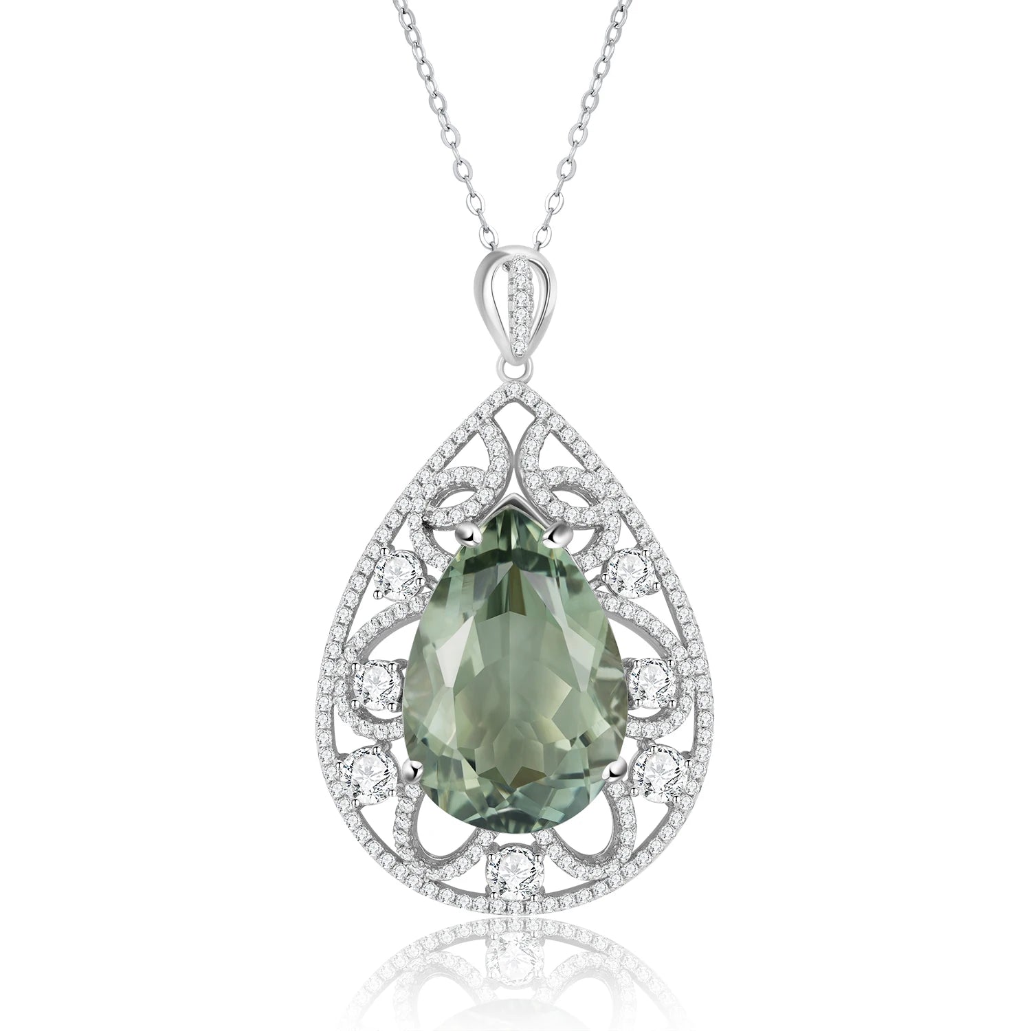 YBO 925 Sterling Silver Factory Wholesale Hollow Floral Water Drop Pendant Green Crystal Geometric Natural Gems for Wedding