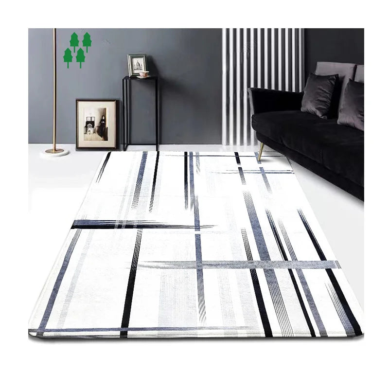 Modern Black and White Geometry Line Art Home Decor Easy Clean Rug Soft Non-Shedding Floor Carpet