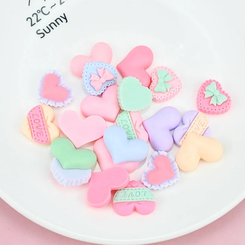 Resin Heart Flat Back Resin Charms Cabochons for Slime Handmade DIY Mobile Phone Kids Hair Craft Decor