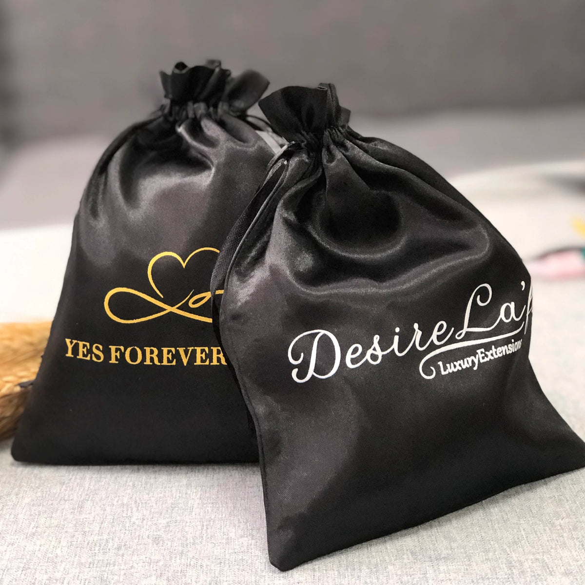 Luxury Satin Velvet Drawstring Bags Custom Logo Printed Multi Material Clothes Hair Extension Packaging Pouch Bags