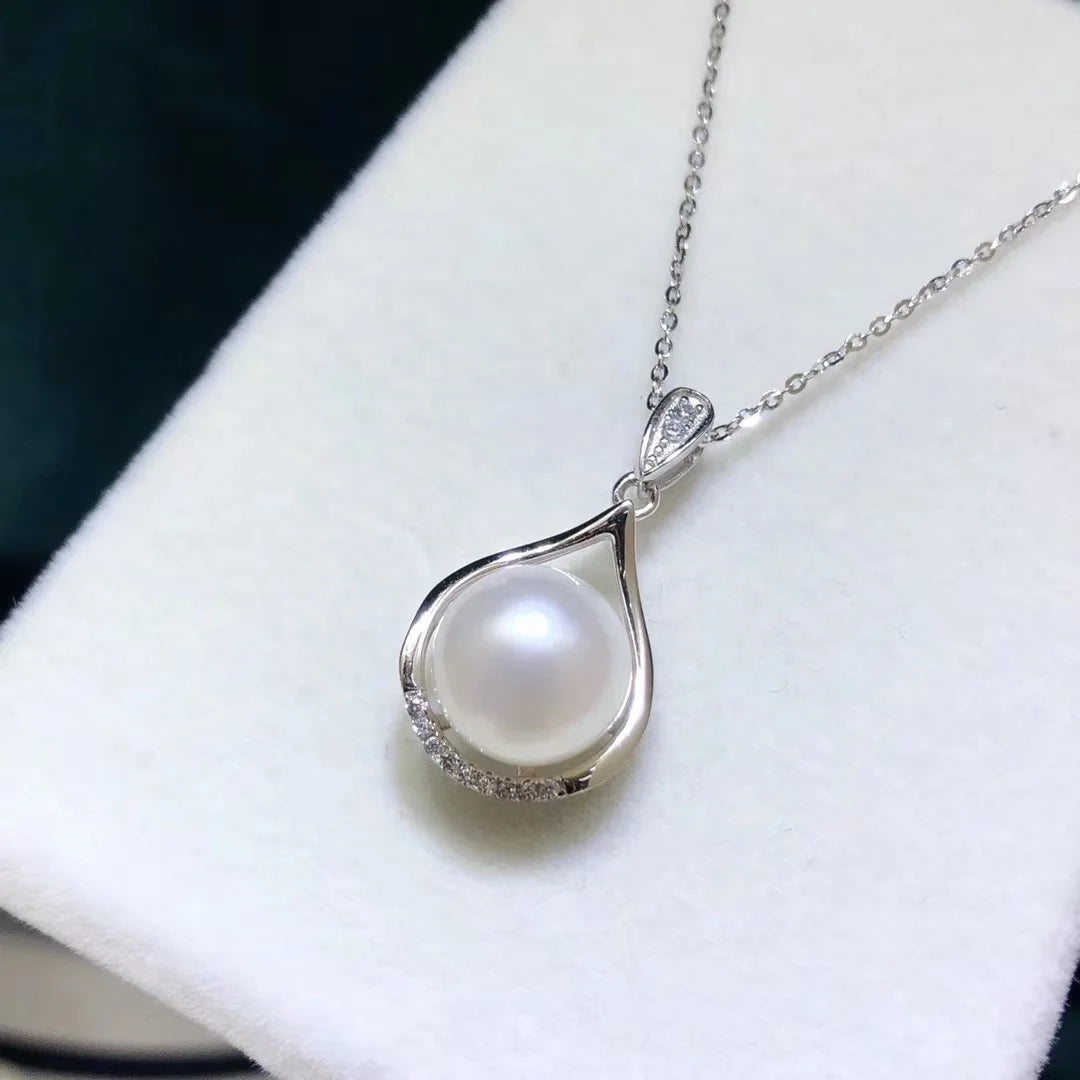 P290  9-10mm DIY Natural Real Freshwater  Pearl Mounting Charm Pendant Accessory 925 Sterling Silver  Gold Plated Jewelry