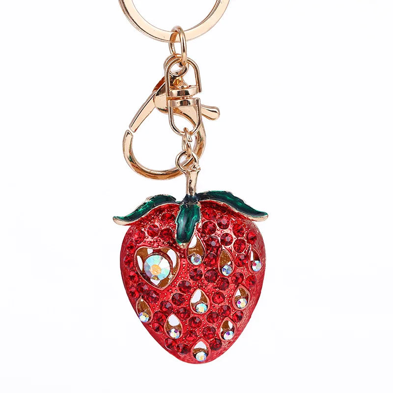 Factory Price Strawberry OEM Order Factory Diamond Customize Metal Key Ring Car Bag Phone Accessories Key Chain