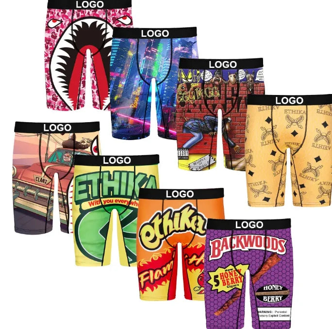 OEM 2022 Wholesale Men Underwear Boxer Briefs Shorts Male Plus Size Underwear Print Knitted Mid-rise Adults Pattern for Men