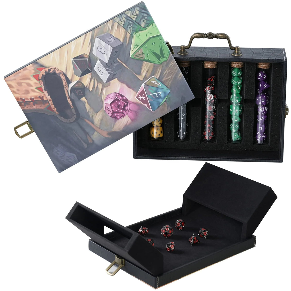 3 in 1 DND Dice Rolling Tray Dice Tower and Dice Box Storage with Handle for RPG Tabletop Gaming