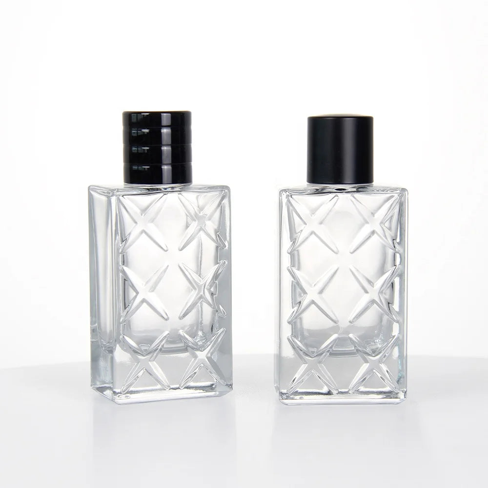 Unique Design Luxury Style 100ml Rectangle Square Clear Empty Perfume Glass Bottles With Lid in Bulk