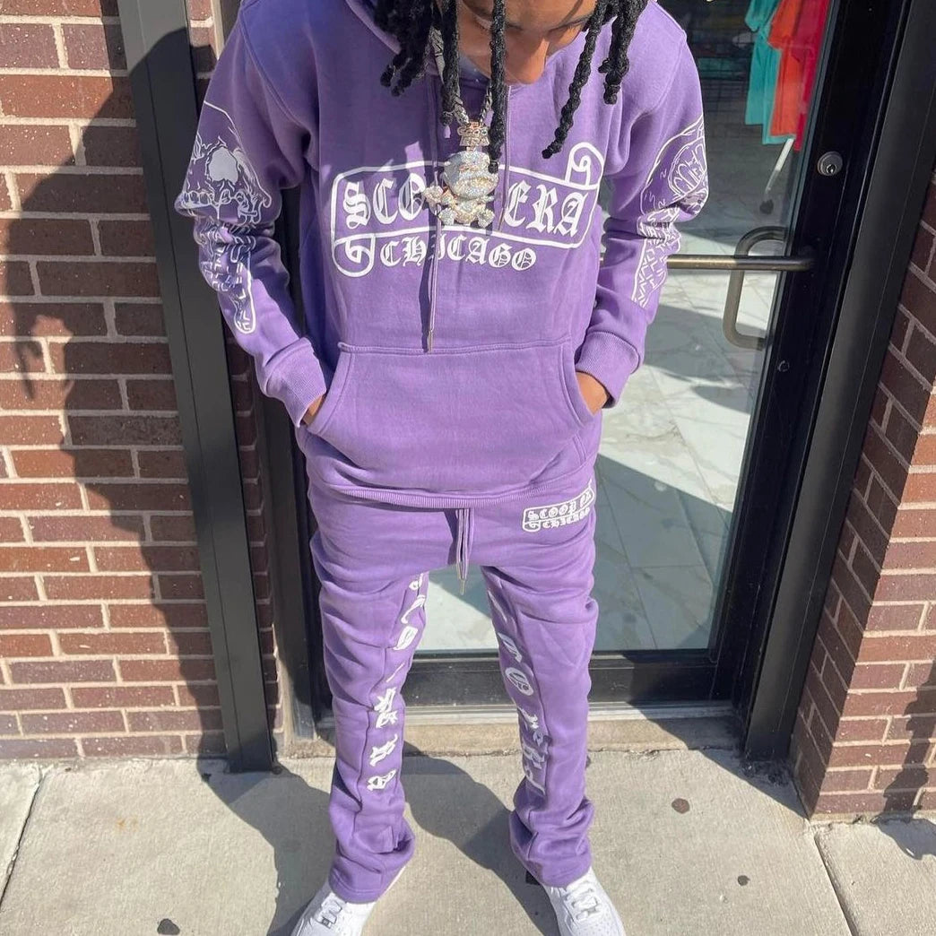 420 Gsm Boxy Fit Raw Hem Hoodie Solid Color Men Sweatsuit Sets Wholesale Jogging Suits Mens Sweatsuit Sets Tracksuits for Men