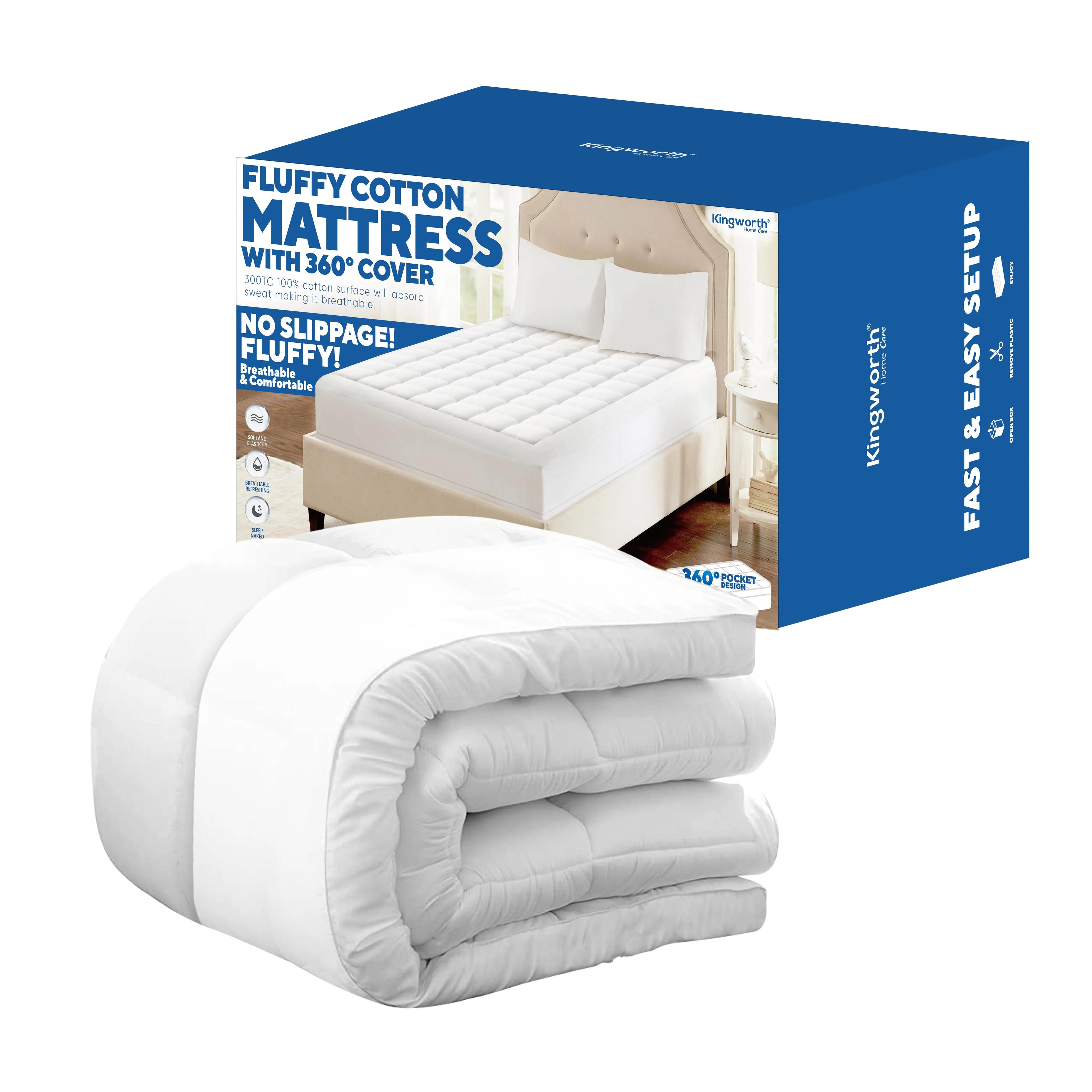 Kingworth Deep Pocket Cooling Queen 360 Degree Size Mattress Pad Cover Protector Fluffy Cotton Mattress