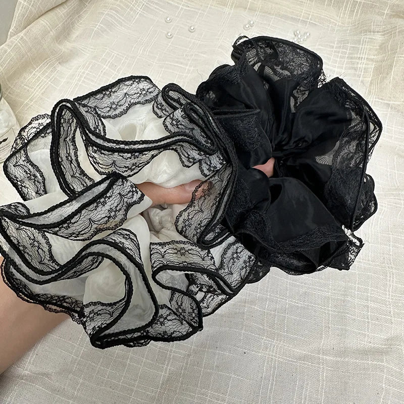 XL Over-Sized Organza Hairbands Black and White Scrunchies for Hair Styling