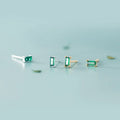 925 Sterling Silver Mini Green Cubic Zircon Square Shape Gold Plated Studs Earrings Fashion Jewelry for Women