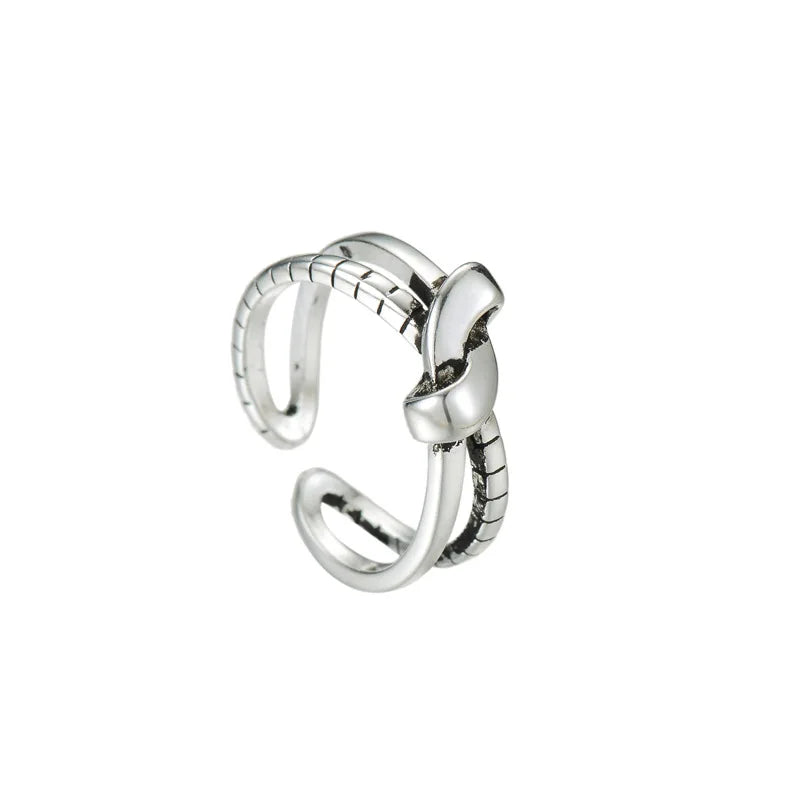 925 Sterling Silver Opening Ring Women's Double Knotted Retro Ring Personalized Versatile Ring 2022 New