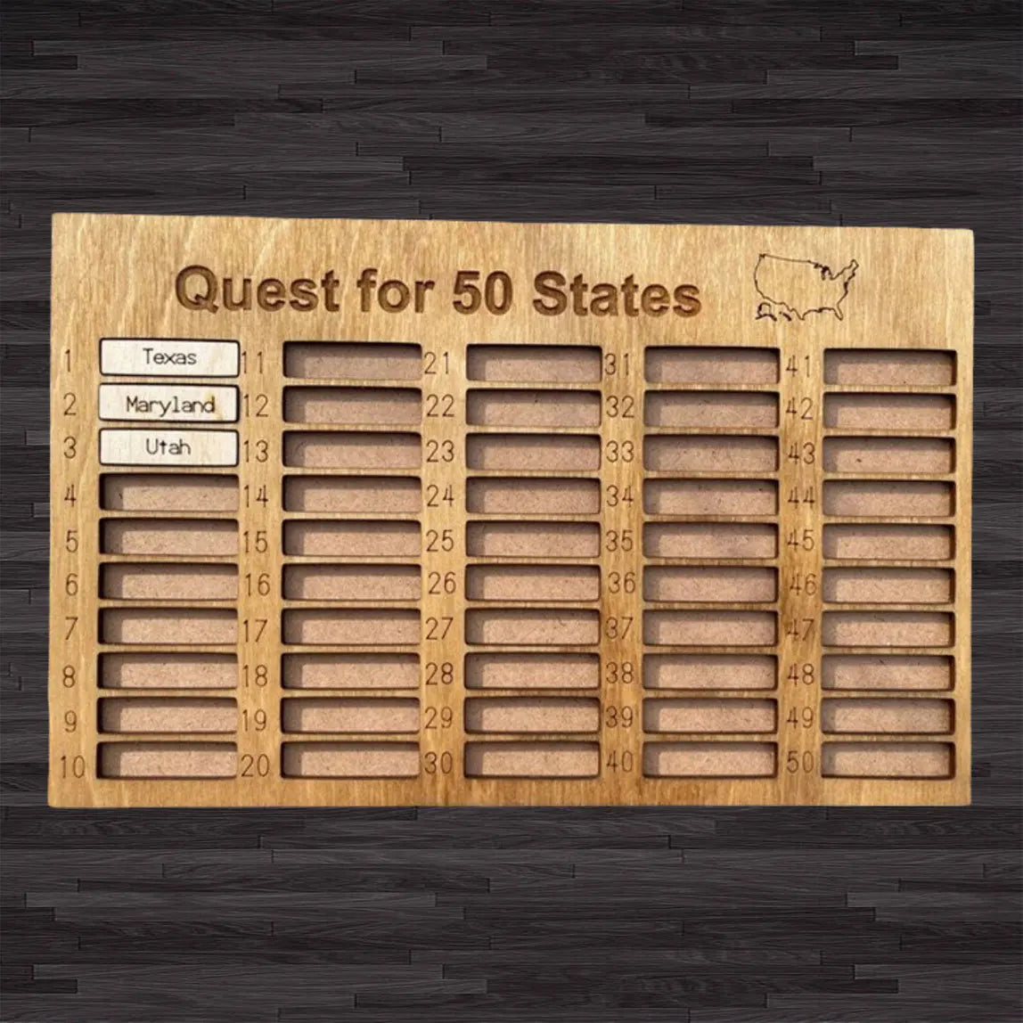 Manufacture New Product Complete Travel Checklist for 50 States America Wood Craft Ornament for Visiting 50 States Travel Plan