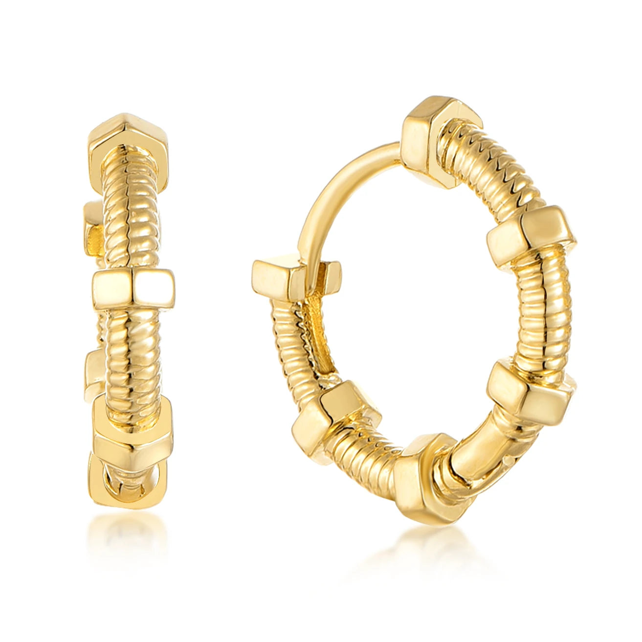 QX Custom OEM Women Fine Jewelry Luxury 925 Sterling Silver 18K Gold Plated CC Round Earrings