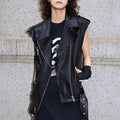 New Fashion Sleeveless Single Breasted Real Sheepskin Leather Top Vest Women