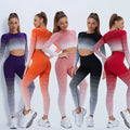 Wholesale Gradient Sports Ribbed Yoga Set Long Sleeve Crop Top Active Wear Set Workout Sets for Women