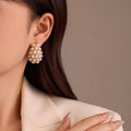 Hot Sale Christian Luxury Princess Cut Stainless Steel Stud Earrings 18k Gold Plated Drop Pearl Trendy for Women Engagement