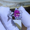 Silver 925 Original 3 Carat Brilliant Cut Pass Diamond Test Pink Oval Moissanite Romantic Flower Ring for Women Fine Jewelry