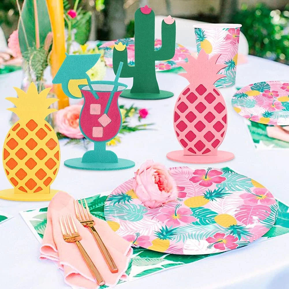 Felt Tropical Palm Leaves & Pineapple Cactus Ornament Aloha Party DIY Table Centerpiece for New Year Valentine's Day Decorations