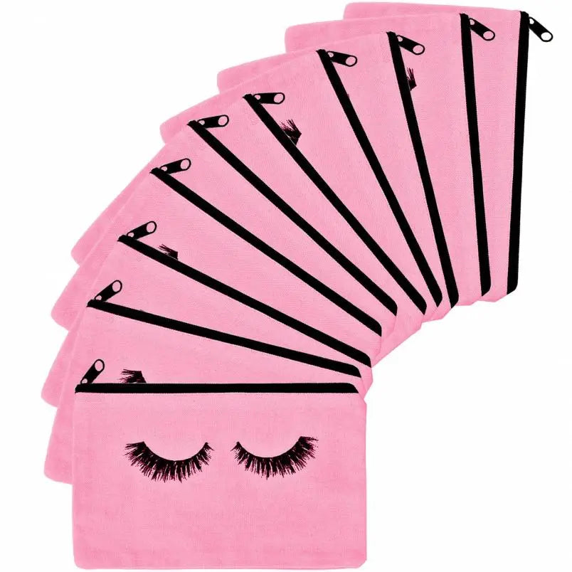 Fashionable Canvas Eyelash Cosmetic Bags with Zipper Travel Makeup Pouches and for Toiletry Bag for Women and Girls