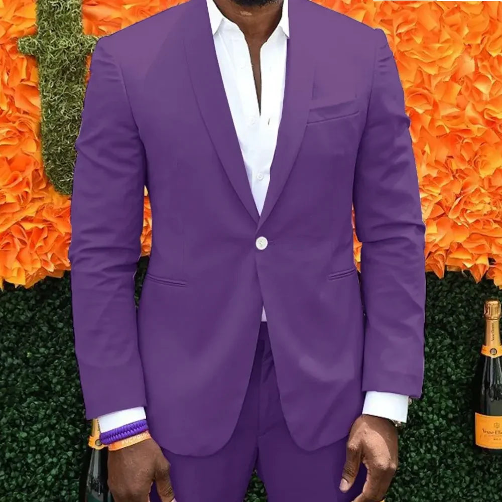 Shawl Collar Elegant Purple Man Suit Single Breasted Formal Wedding Guests Wear  Male Clothes 2 Pieces Blazer Jacket Pants Set