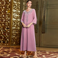 Luxury Bright Handmade Beaded Muslim Abaya Tither Golden Weaving Blue Long Sleeved Dress
