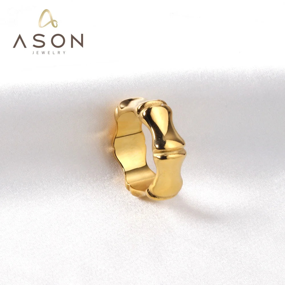 Vintage Fashion Ladies Jewelry Minimalist Unique Bamboo Stainless Steel Gold Plated Ring Simple Irregular Ring Jewelry Women